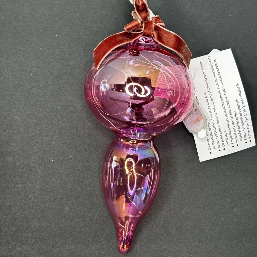 NWT Anthropologie Stellar Glass Light Up Ornament PINK 9”